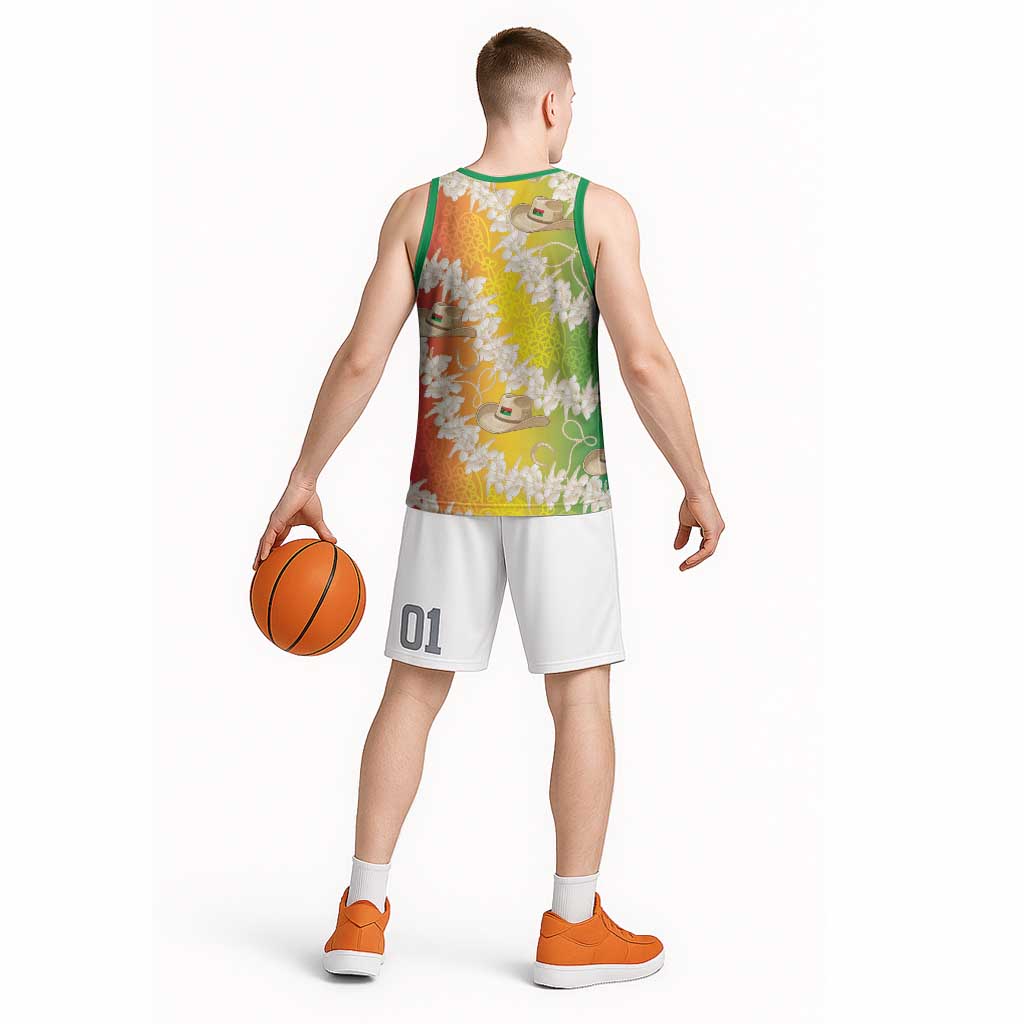 Vanuatu Cowboy Basketball Jersey Straw Hats Hibiscus With Sand Drawing - Polynesian Pride