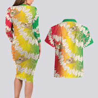 Vanuatu Cowboy Couples Matching Long Sleeve Bodycon Dress and Hawaiian Shirt Straw Hats Hibiscus With Sand Drawing LT14 - Polynesian Pride