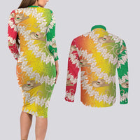 Vanuatu Cowboy Couples Matching Long Sleeve Bodycon Dress and Long Sleeve Button Shirt Straw Hats Hibiscus With Sand Drawing LT14 - Polynesian Pride
