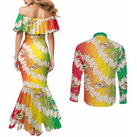 Vanuatu Cowboy Couples Matching Mermaid Dress and Long Sleeve Button Shirt Straw Hats Hibiscus With Sand Drawing LT14 - Polynesian Pride