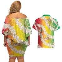 Vanuatu Cowboy Couples Matching Off Shoulder Short Dress and Hawaiian Shirt Straw Hats Hibiscus With Sand Drawing LT14 - Polynesian Pride