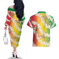 Vanuatu Cowboy Couples Matching Off The Shoulder Long Sleeve Dress and Hawaiian Shirt Straw Hats Hibiscus With Sand Drawing LT14 - Polynesian Pride