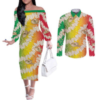 Vanuatu Cowboy Couples Matching Off The Shoulder Long Sleeve Dress and Long Sleeve Button Shirt Straw Hats Hibiscus With Sand Drawing LT14 Reggae - Polynesian Pride