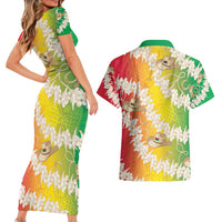 Vanuatu Cowboy Couples Matching Short Sleeve Bodycon Dress and Hawaiian Shirt Straw Hats Hibiscus With Sand Drawing LT14 - Polynesian Pride