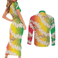 Vanuatu Cowboy Couples Matching Short Sleeve Bodycon Dress and Long Sleeve Button Shirt Straw Hats Hibiscus With Sand Drawing LT14 - Polynesian Pride