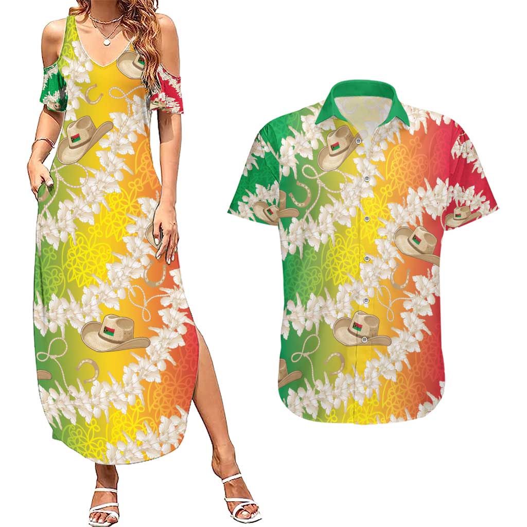 Vanuatu Cowboy Couples Matching Summer Maxi Dress and Hawaiian Shirt Straw Hats Hibiscus With Sand Drawing LT14 Reggae - Polynesian Pride