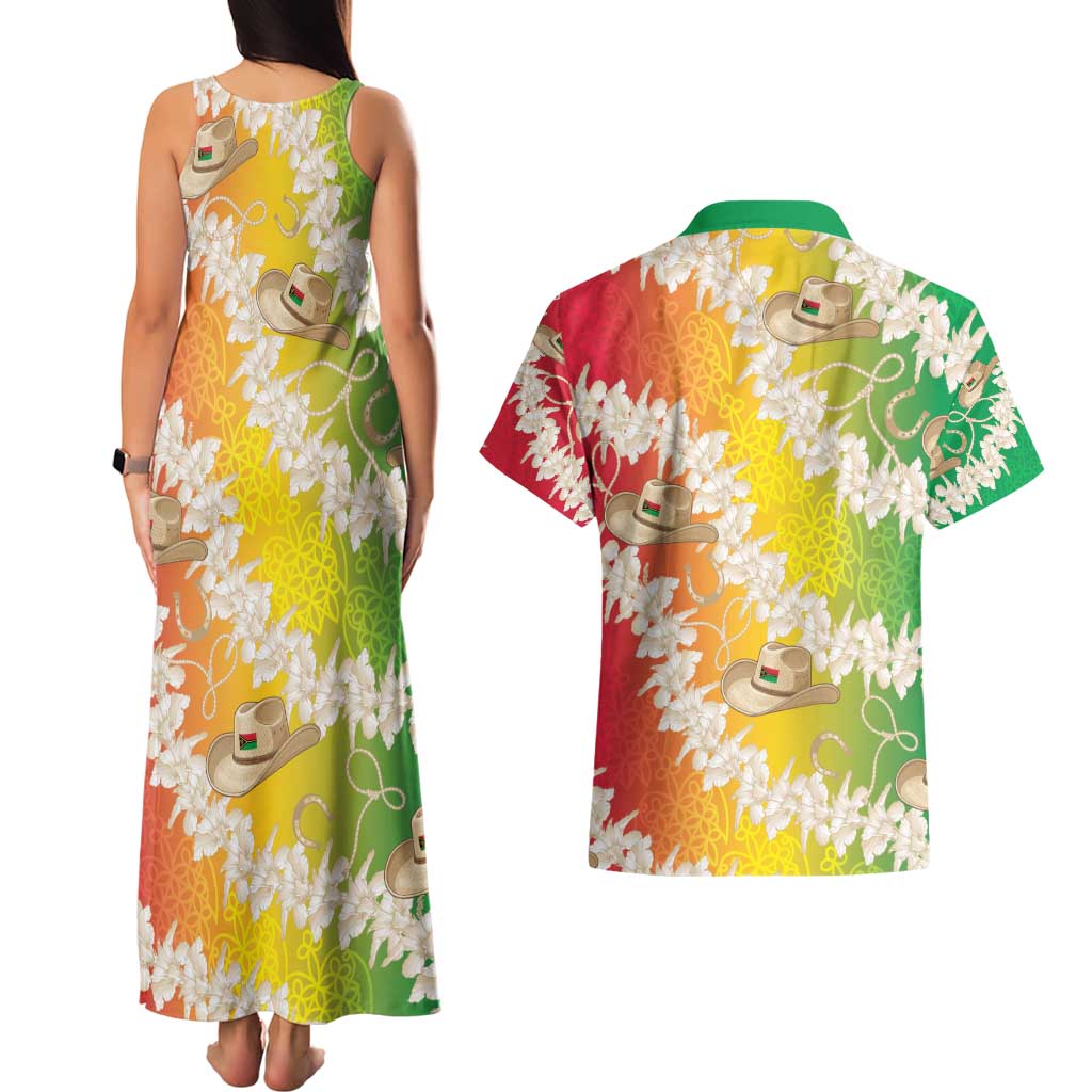 Vanuatu Cowboy Couples Matching Tank Maxi Dress and Hawaiian Shirt Straw Hats Hibiscus With Sand Drawing LT14 - Polynesian Pride