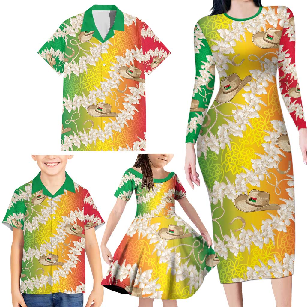 Vanuatu Cowboy Family Matching Long Sleeve Bodycon Dress and Hawaiian Shirt Straw Hats Hibiscus With Sand Drawing LT14 - Polynesian Pride