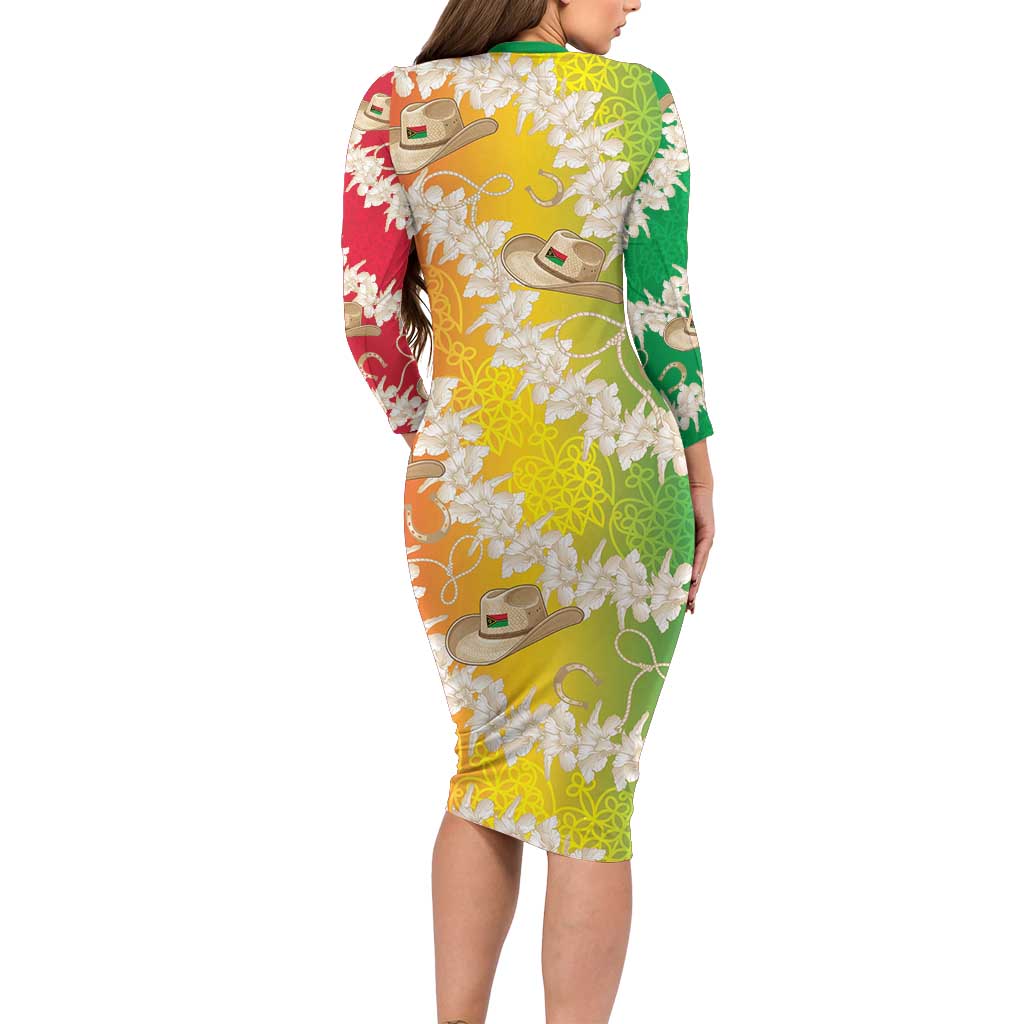 Vanuatu Cowboy Family Matching Long Sleeve Bodycon Dress and Hawaiian Shirt Straw Hats Hibiscus With Sand Drawing LT14 - Polynesian Pride