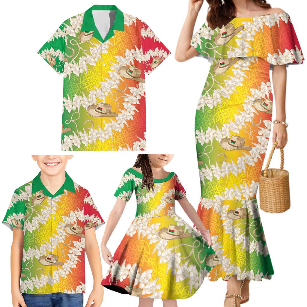 Vanuatu Cowboy Family Matching Mermaid Dress and Hawaiian Shirt Straw Hats Hibiscus With Sand Drawing LT14 - Polynesian Pride