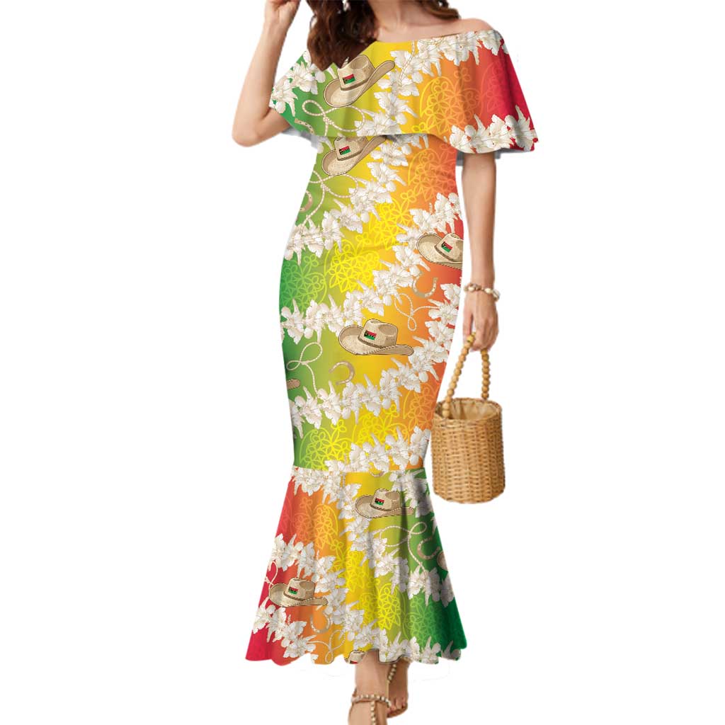 Vanuatu Cowboy Family Matching Mermaid Dress and Hawaiian Shirt Straw Hats Hibiscus With Sand Drawing LT14 Mom's Dress Reggae - Polynesian Pride