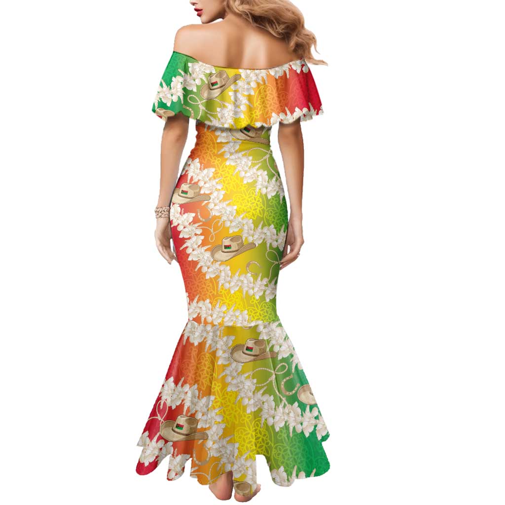 Vanuatu Cowboy Family Matching Mermaid Dress and Hawaiian Shirt Straw Hats Hibiscus With Sand Drawing LT14 - Polynesian Pride