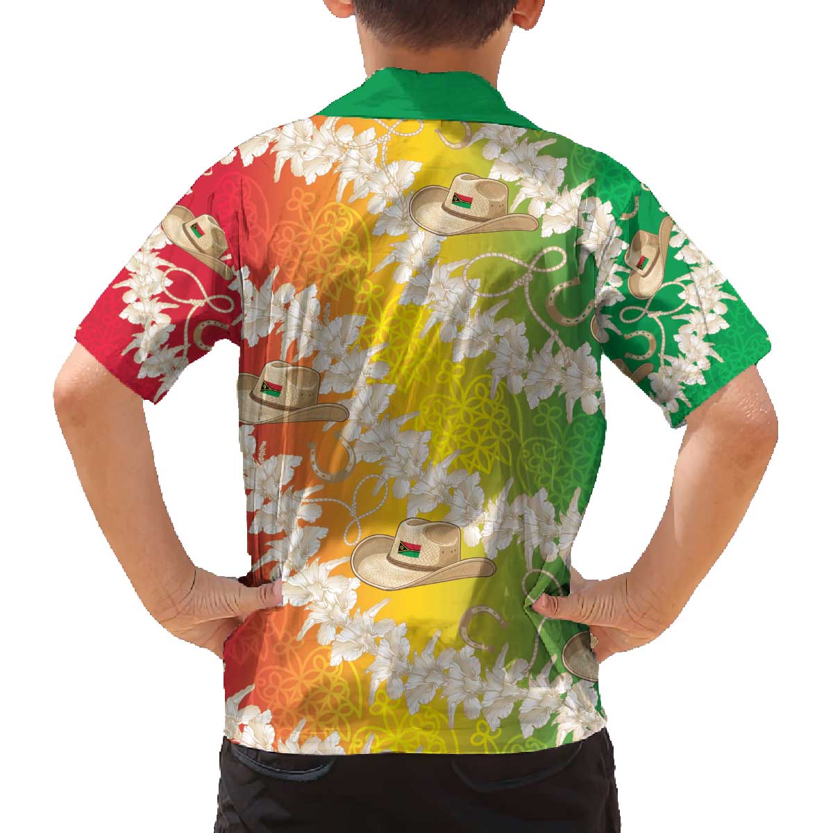 Vanuatu Cowboy Family Matching Off The Shoulder Long Sleeve Dress and Hawaiian Shirt Straw Hats Hibiscus With Sand Drawing LT14 - Polynesian Pride