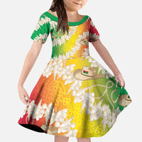Vanuatu Cowboy Family Matching Off The Shoulder Long Sleeve Dress and Hawaiian Shirt Straw Hats Hibiscus With Sand Drawing LT14 Daughter's Dress Reggae - Polynesian Pride