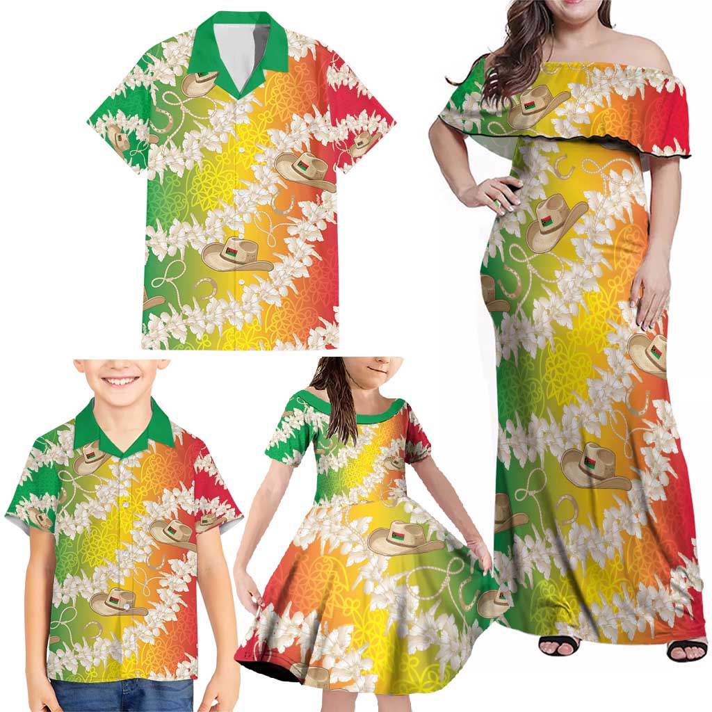 Vanuatu Cowboy Family Matching Off Shoulder Maxi Dress and Hawaiian Shirt Straw Hats Hibiscus With Sand Drawing LT14 - Polynesian Pride