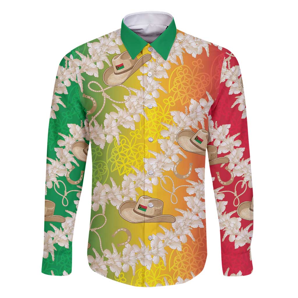 Vanuatu Cowboy Family Matching Off Shoulder Maxi Dress and Hawaiian Shirt Straw Hats Hibiscus With Sand Drawing LT14 Dad's Shirt - Long Sleeve Reggae - Polynesian Pride