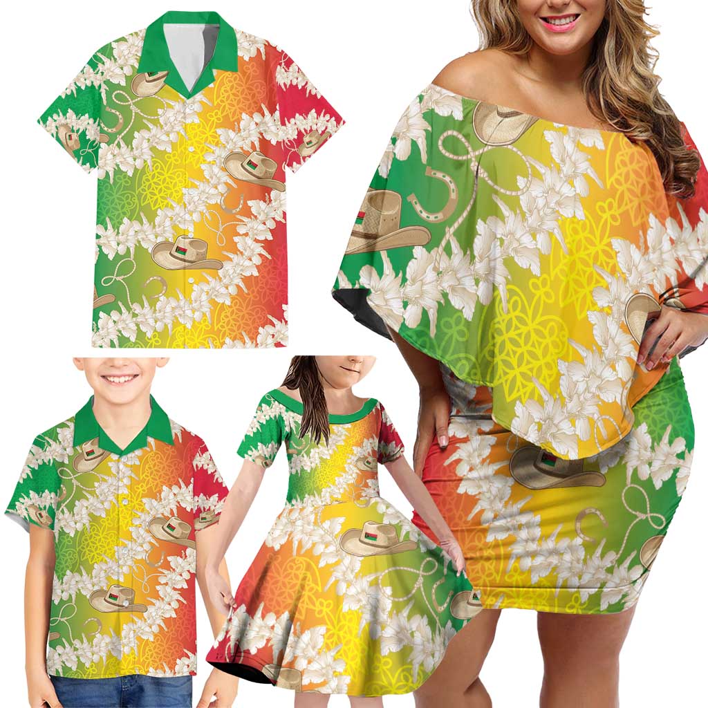 Vanuatu Cowboy Family Matching Off Shoulder Short Dress and Hawaiian Shirt Straw Hats Hibiscus With Sand Drawing LT14 - Polynesian Pride