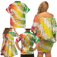 Vanuatu Cowboy Family Matching Off Shoulder Short Dress and Hawaiian Shirt Straw Hats Hibiscus With Sand Drawing LT14 - Polynesian Pride