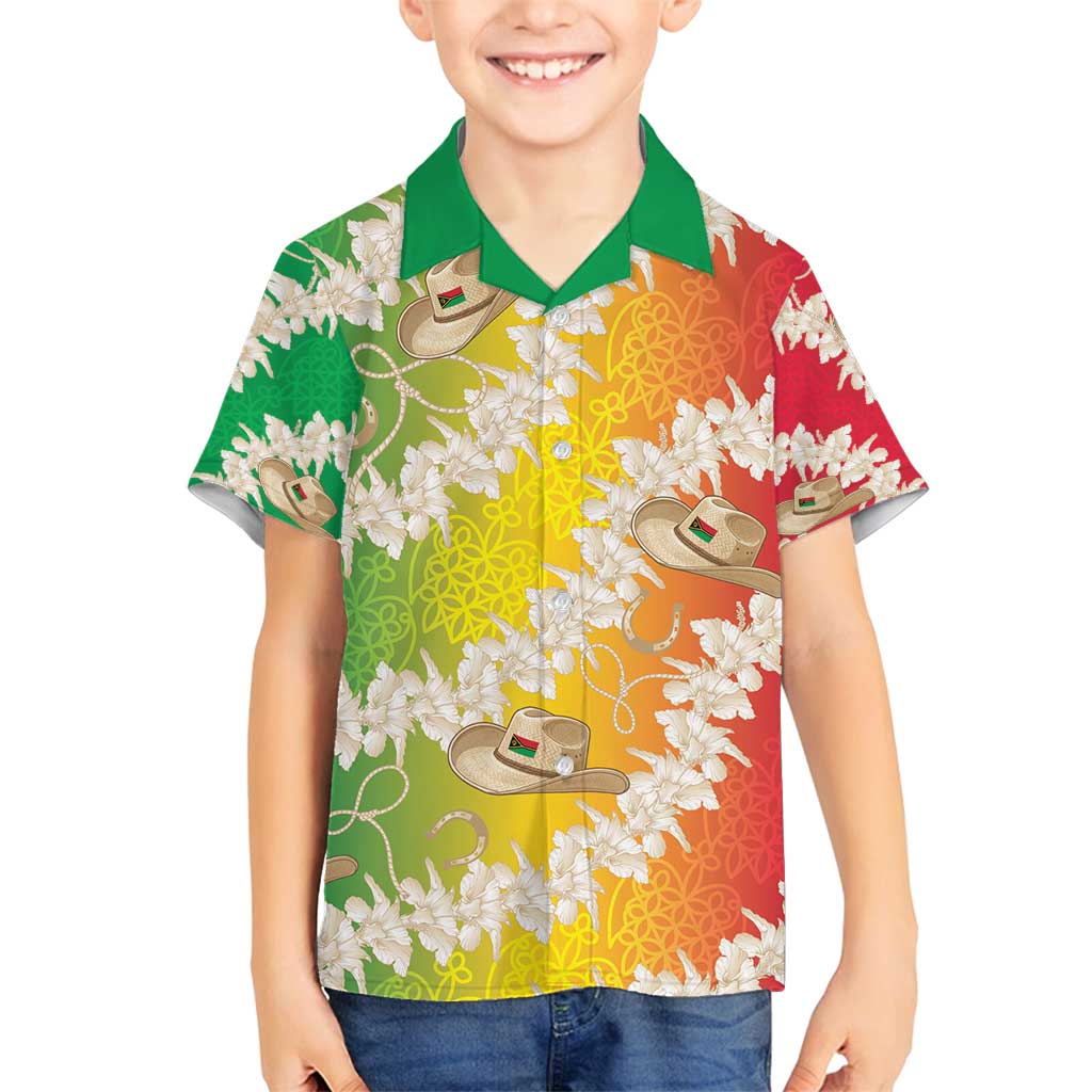Vanuatu Cowboy Family Matching Off Shoulder Short Dress and Hawaiian Shirt Straw Hats Hibiscus With Sand Drawing LT14 Son's Shirt Reggae - Polynesian Pride