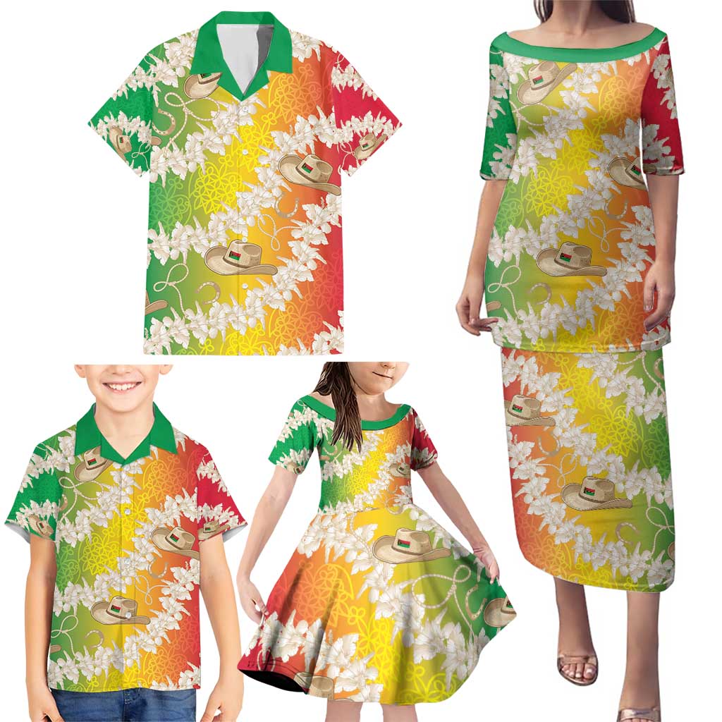 Vanuatu Cowboy Family Matching Puletasi and Hawaiian Shirt Straw Hats Hibiscus With Sand Drawing LT14 - Polynesian Pride