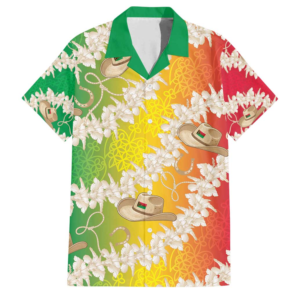 Vanuatu Cowboy Family Matching Summer Maxi Dress and Hawaiian Shirt Straw Hats Hibiscus With Sand Drawing LT14 Dad's Shirt - Short Sleeve Reggae - Polynesian Pride