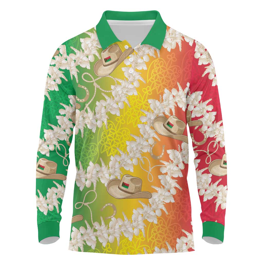 Vanuatu Cowboy Long Sleeve Polo Shirt Straw Hats Hibiscus With Sand Drawing LT14 Reggae - Polynesian Pride