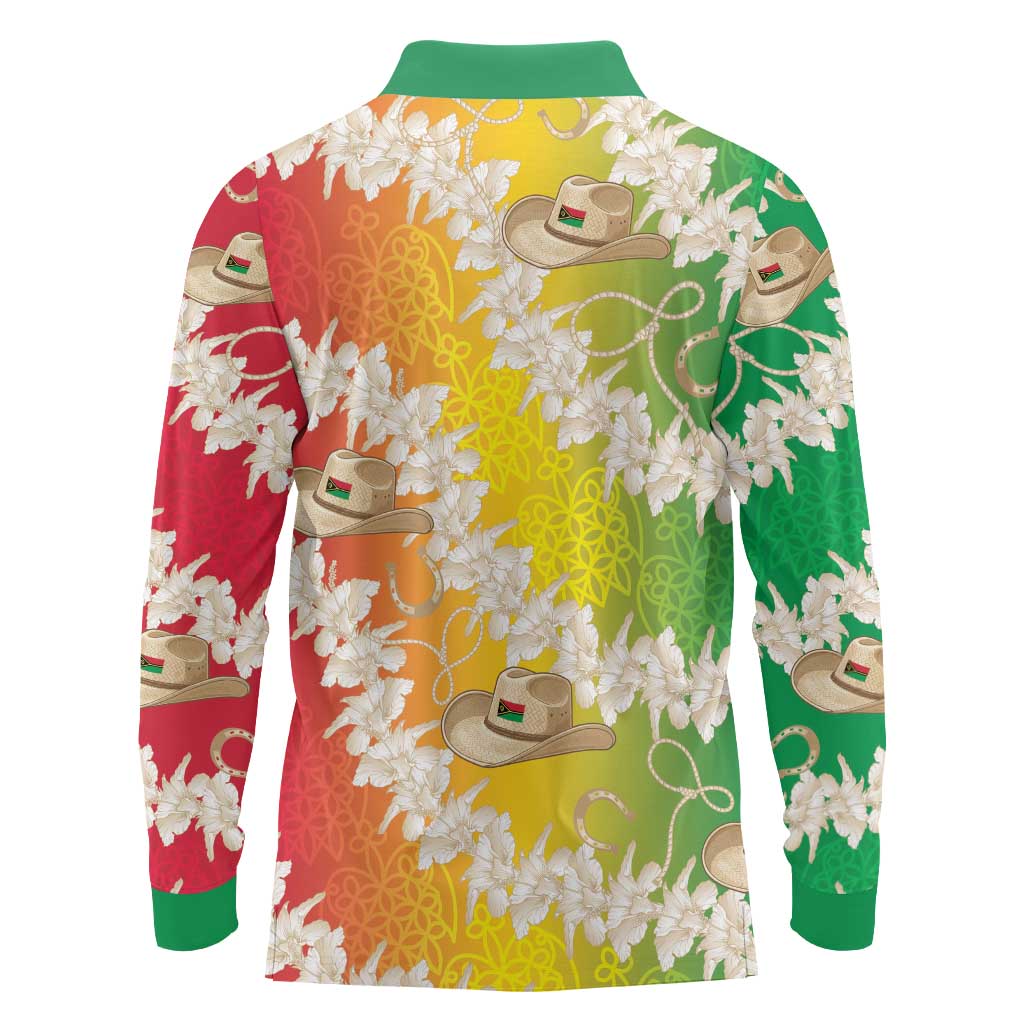 Vanuatu Cowboy Long Sleeve Polo Shirt Straw Hats Hibiscus With Sand Drawing LT14 - Polynesian Pride