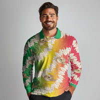 Vanuatu Cowboy Long Sleeve Polo Shirt Straw Hats Hibiscus With Sand Drawing LT14 - Polynesian Pride