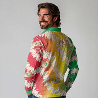 Vanuatu Cowboy Long Sleeve Polo Shirt Straw Hats Hibiscus With Sand Drawing LT14 - Polynesian Pride