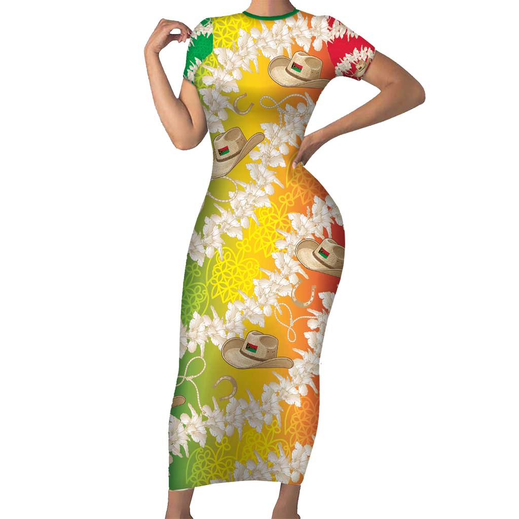 Vanuatu Cowboy Short Sleeve Bodycon Dress Straw Hats Hibiscus With Sand Drawing LT14 Long Dress Reggae - Polynesian Pride