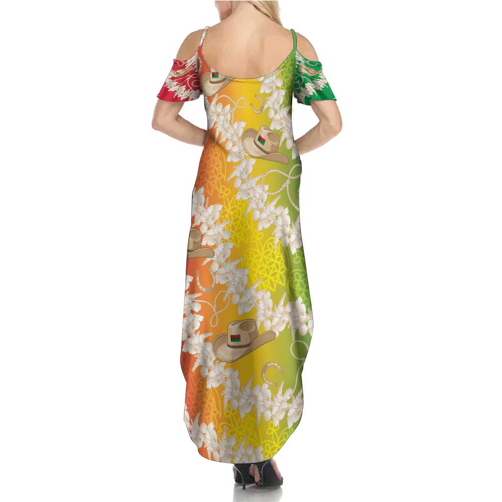 Vanuatu Cowboy Summer Maxi Dress Straw Hats Hibiscus With Sand Drawing - Polynesian Pride