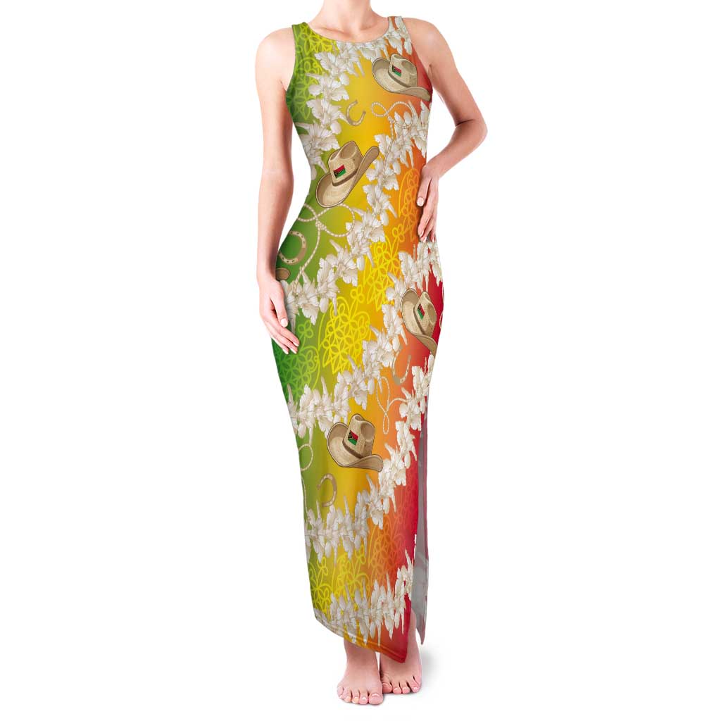 Vanuatu Cowboy Tank Maxi Dress Straw Hats Hibiscus With Sand Drawing - Polynesian Pride