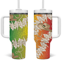 Vanuatu Cowboy Tumbler With Handle Straw Hats Hibiscus With Sand Drawing LT14 One Size: 40 oz Reggae - Polynesian Pride