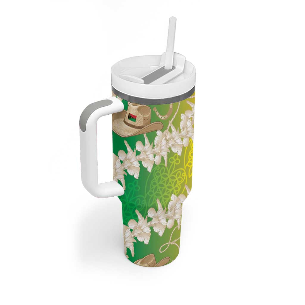 Vanuatu Cowboy Tumbler With Handle Straw Hats Hibiscus With Sand Drawing LT14 - Polynesian Pride