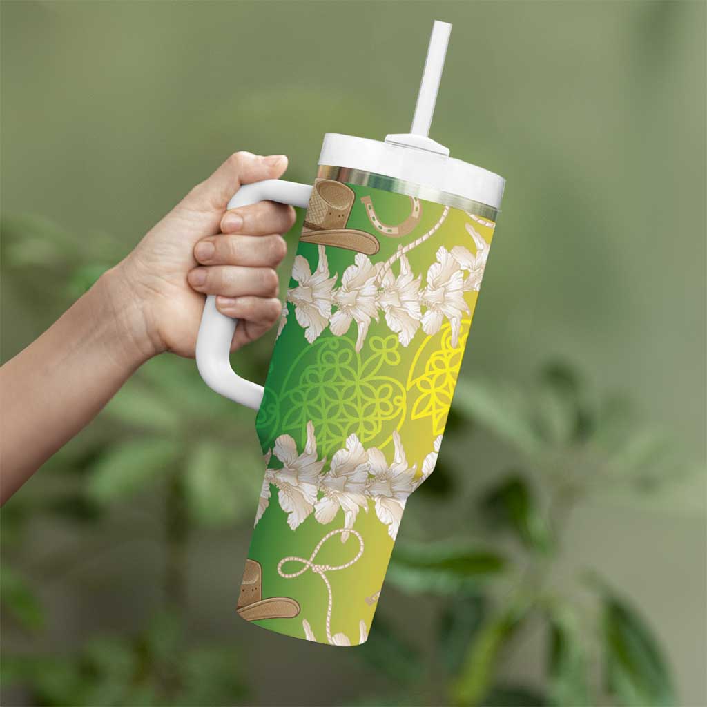 Vanuatu Cowboy Tumbler With Handle Straw Hats Hibiscus With Sand Drawing LT14 - Polynesian Pride