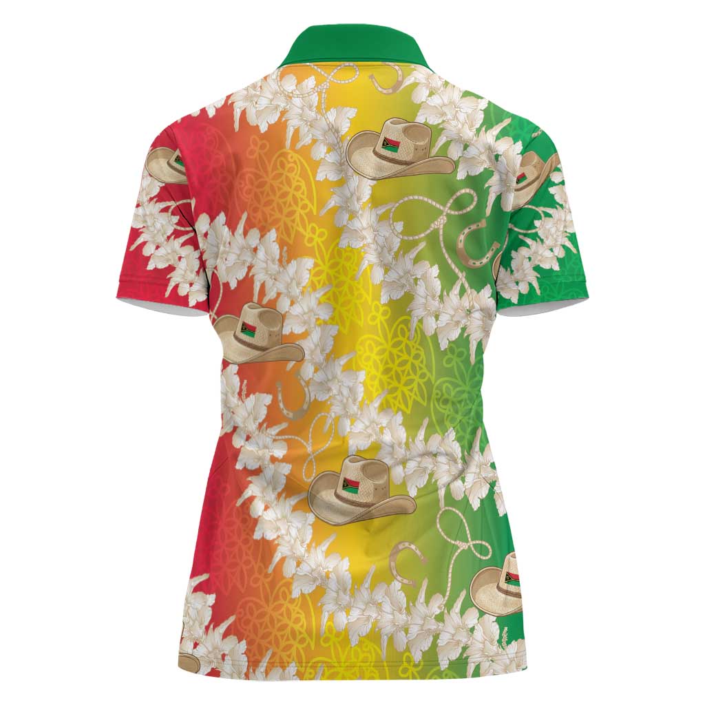 Vanuatu Cowboy Women Polo Shirt Straw Hats Hibiscus With Sand Drawing - Polynesian Pride