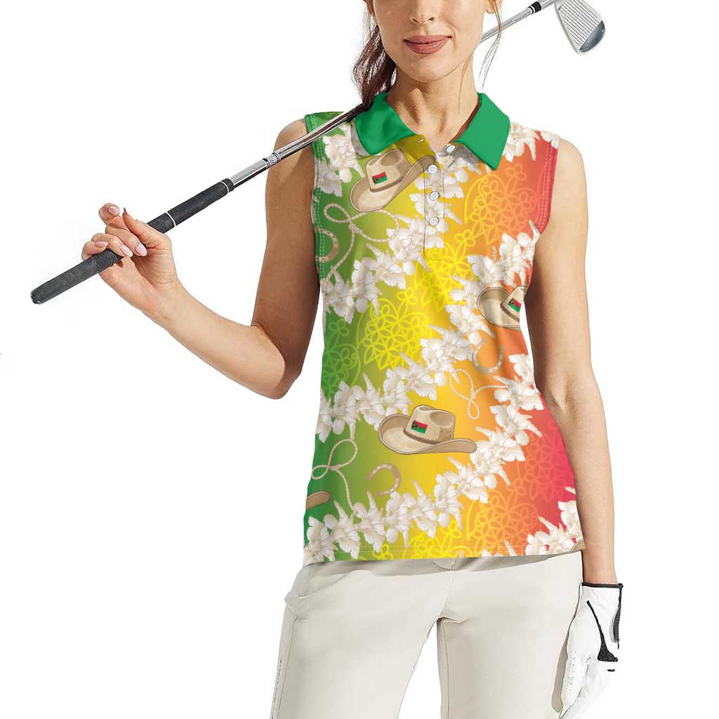 Vanuatu Cowboy Women Sleeveless Polo Shirt Straw Hats Hibiscus With Sand Drawing LT14 - Polynesian Pride