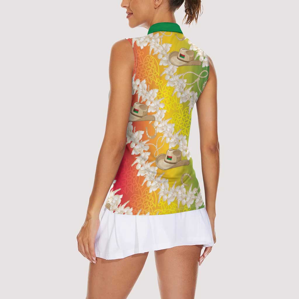 Vanuatu Cowboy Women Sleeveless Polo Shirt Straw Hats Hibiscus With Sand Drawing LT14 - Polynesian Pride