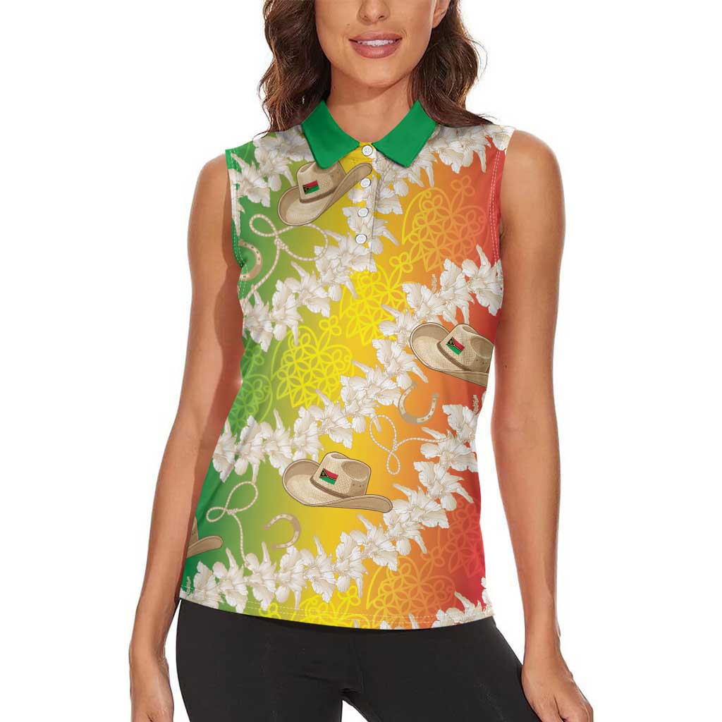 Vanuatu Cowboy Women Sleeveless Polo Shirt Straw Hats Hibiscus With Sand Drawing LT14 - Polynesian Pride