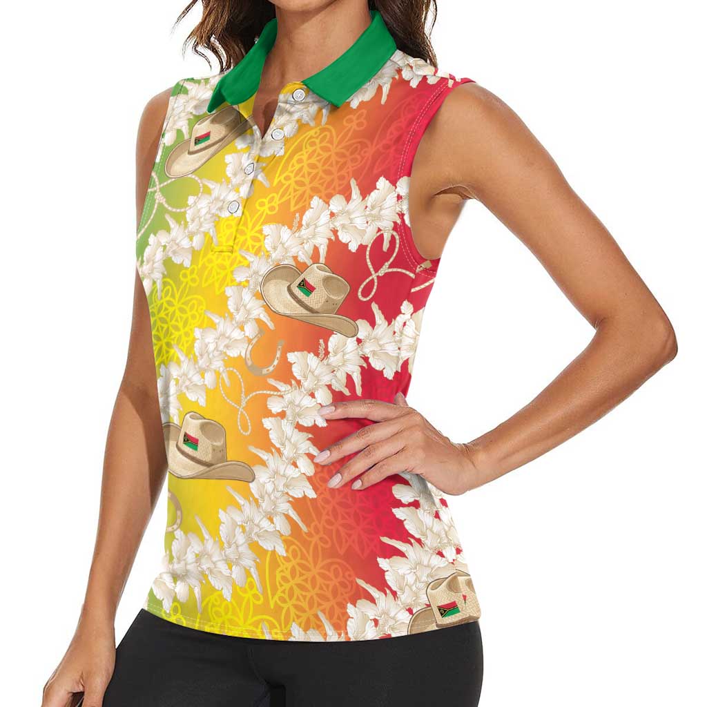 Vanuatu Cowboy Women Sleeveless Polo Shirt Straw Hats Hibiscus With Sand Drawing LT14 - Polynesian Pride