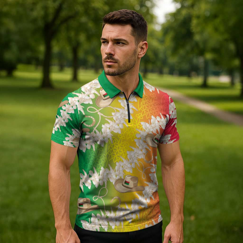 Vanuatu Cowboy Zipper Polo Shirt Straw Hats Hibiscus With Sand Drawing LT14 - Polynesian Pride
