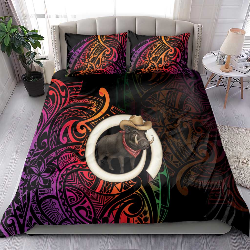 Vanuatu Boar Cowboy Bedding Set Tusk Gradient Polynesian Pattern - Polynesian Pride