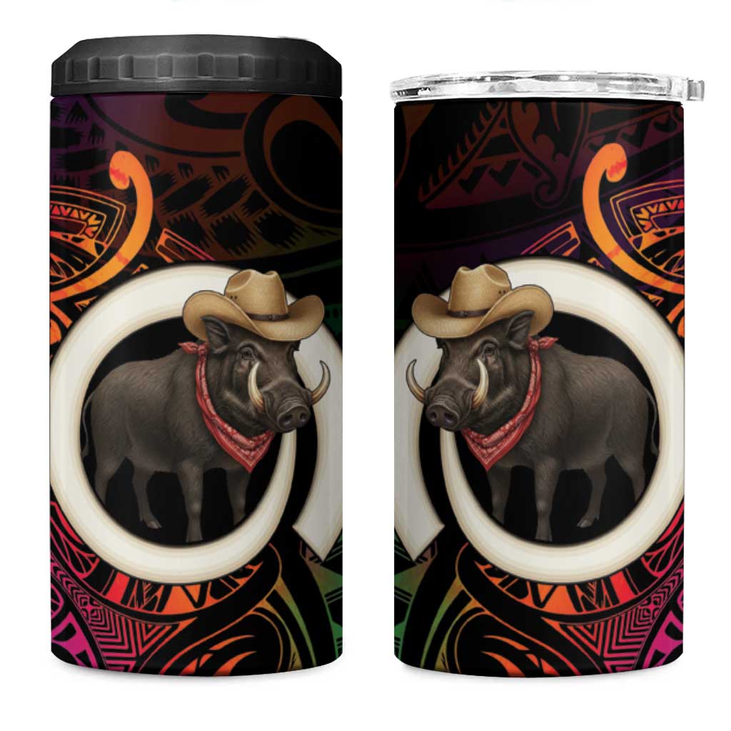 Vanuatu Boar Cowboy 4 in 1 Can Cooler Tumbler Tusk Gradient Polynesian Pattern LT14 One Size: 16 oz Black - Polynesian Pride