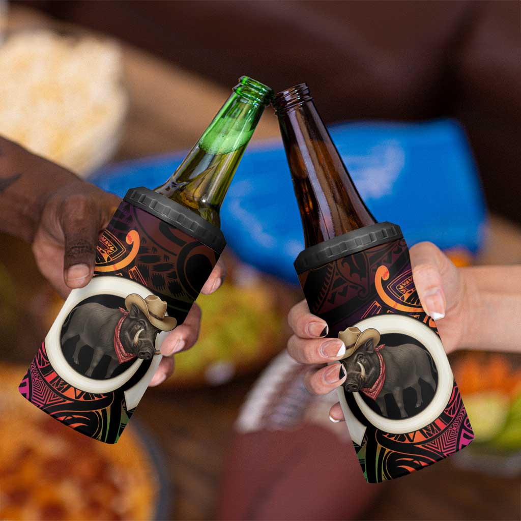 Vanuatu Boar Cowboy 4 in 1 Can Cooler Tumbler Tusk Gradient Polynesian Pattern LT14 - Polynesian Pride