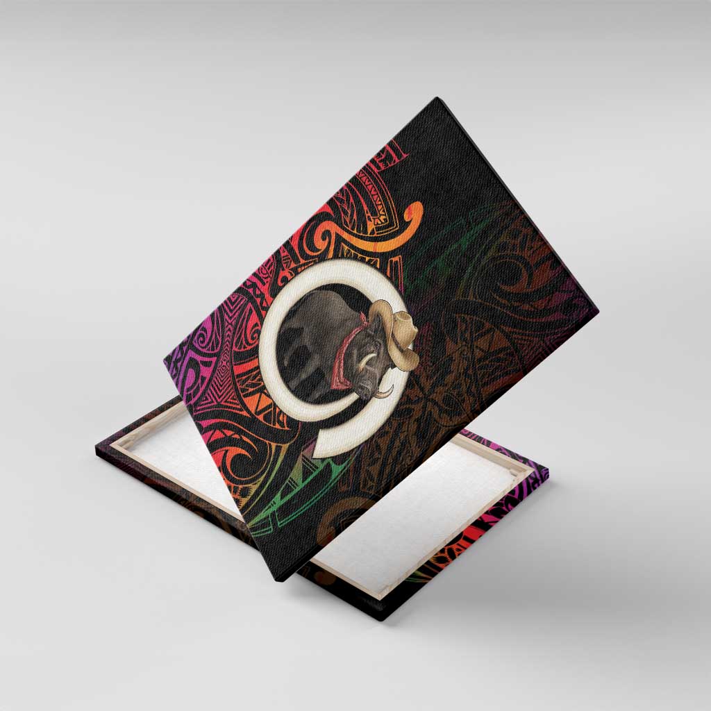Vanuatu Boar Cowboy Canvas Wall Art Tusk Gradient Polynesian Pattern - Polynesian Pride