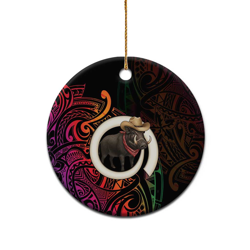 Vanuatu Boar Cowboy Ceramic Ornament Tusk Gradient Polynesian Pattern - Polynesian Pride