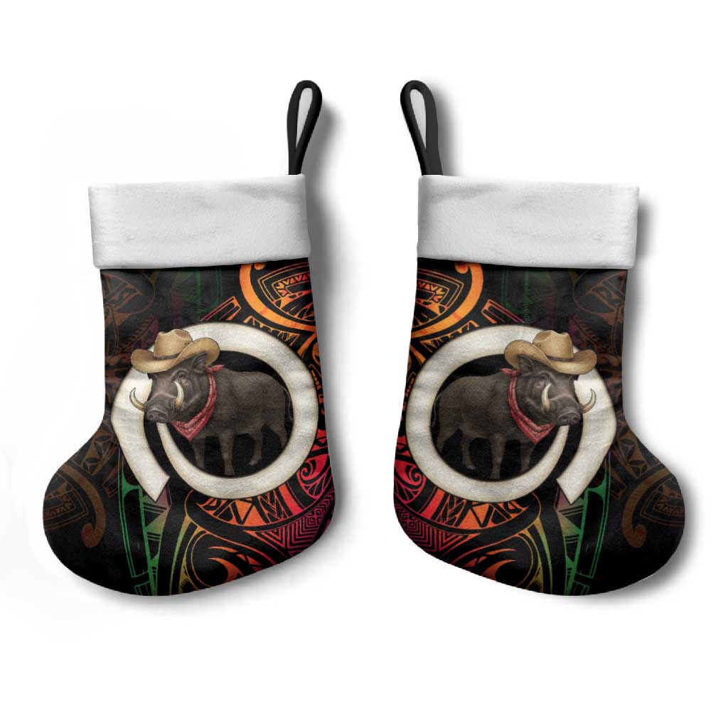 Vanuatu Boar Cowboy Christmas Stocking Tusk Gradient Polynesian Pattern - Polynesian Pride