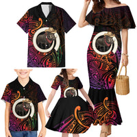 Vanuatu Boar Cowboy Family Matching Mermaid Dress and Hawaiian Shirt Tusk Gradient Polynesian Pattern LT14 - Polynesian Pride