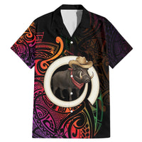 Vanuatu Boar Cowboy Family Matching Mermaid Dress and Hawaiian Shirt Tusk Gradient Polynesian Pattern LT14 Dad's Shirt - Short Sleeve Black - Polynesian Pride