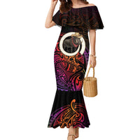 Vanuatu Boar Cowboy Family Matching Mermaid Dress and Hawaiian Shirt Tusk Gradient Polynesian Pattern LT14 Mom's Dress Black - Polynesian Pride